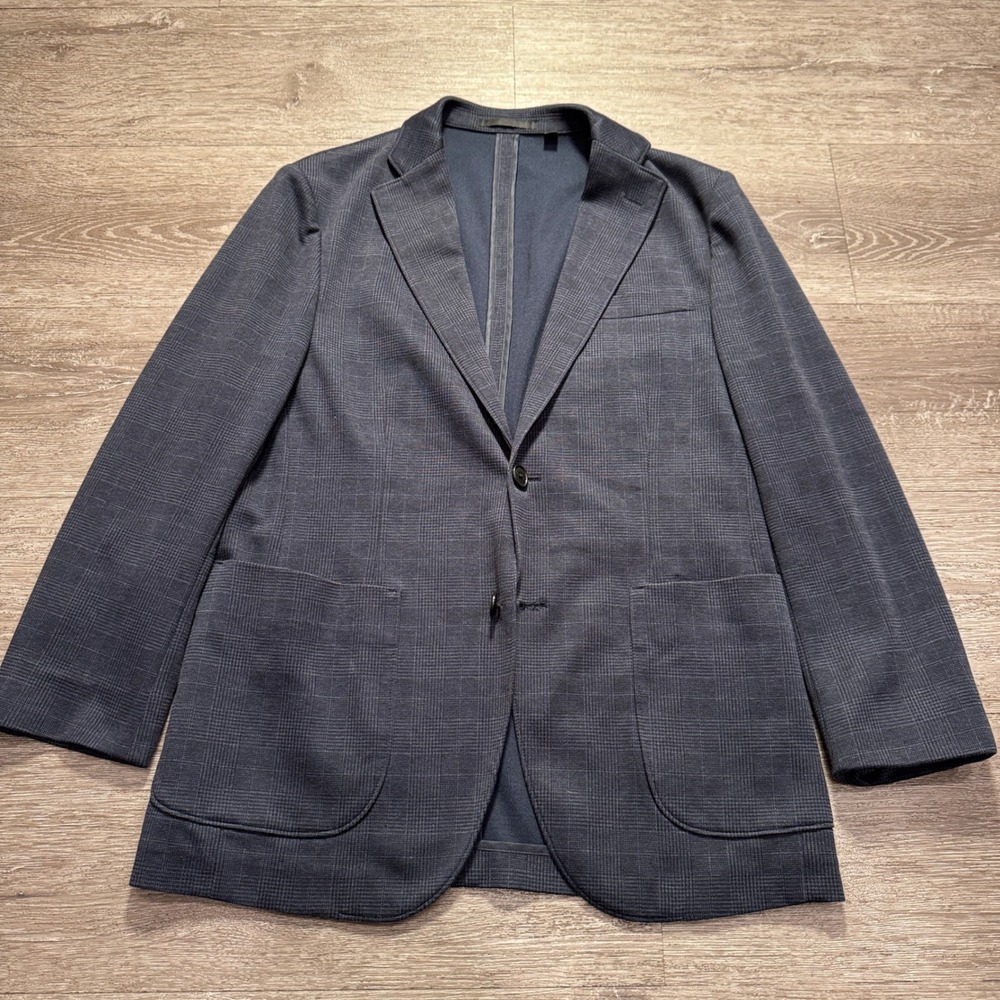 Uniqlo Blazer Jacket Mens S Blue Glen Check Cotton Sport Coat 38R Unstructured